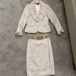 Etcetera Cream and Tan Patterned Blazer